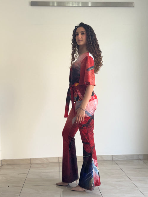Completo Jersey "Barone" Blusa a Portafoglio e Pantalone a Zampa – Collezione Emozionismo Riflessivo
