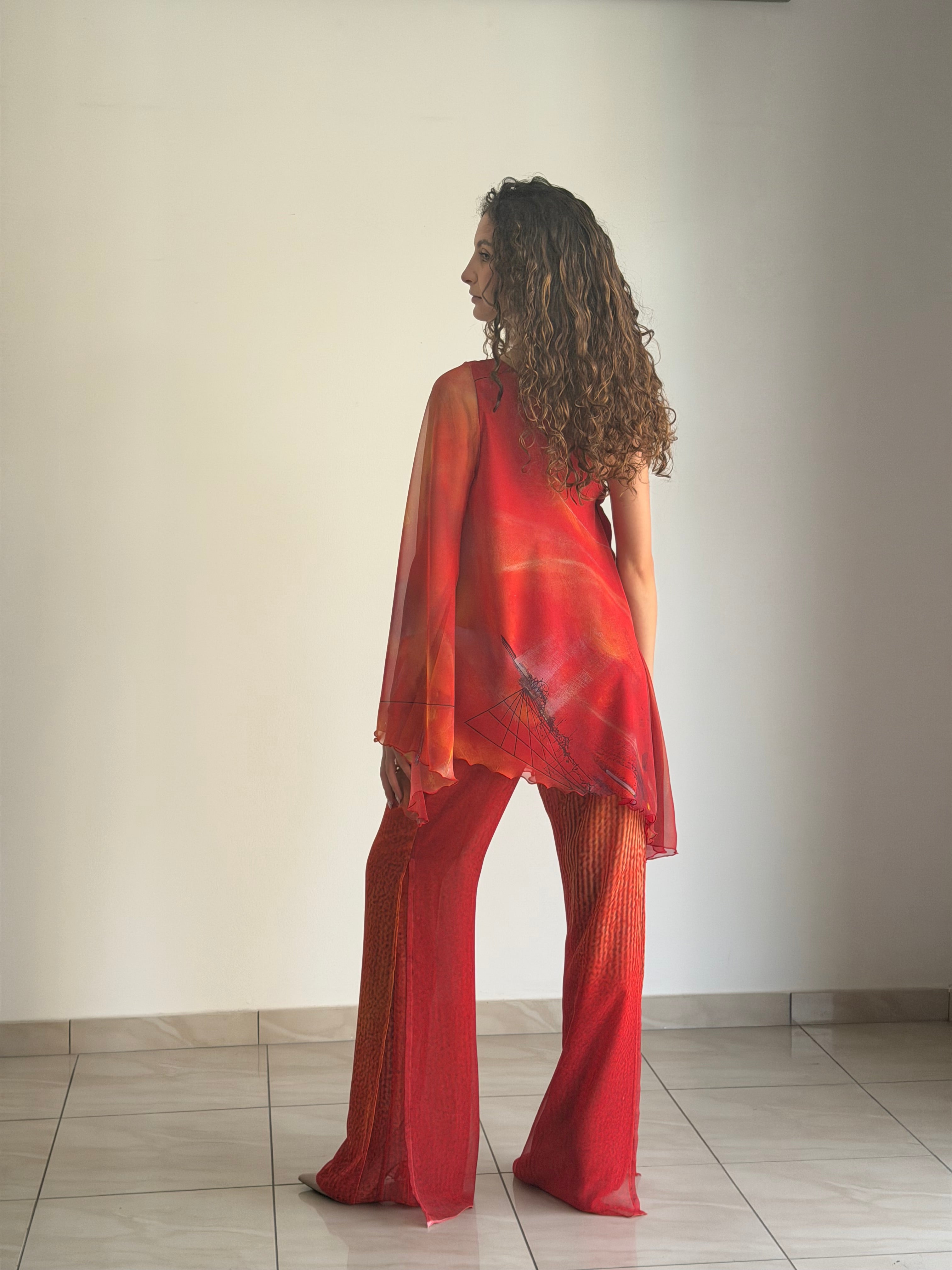 Completo "Giorgetti" in Chiffon di Seta Pantalone e Blusa – Collezione Emozionismo Riflessivo