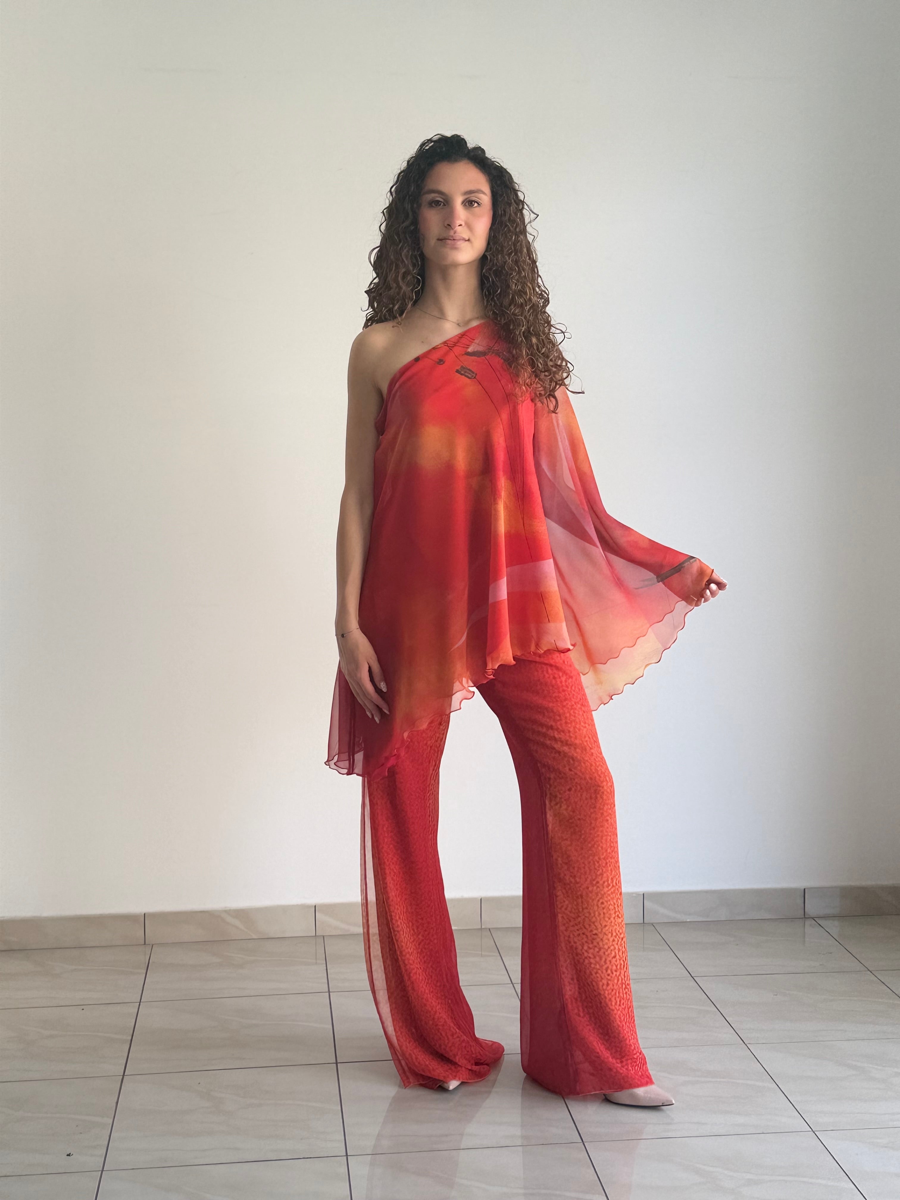 Completo "Giorgetti" in Chiffon di Seta Pantalone e Blusa – Collezione Emozionismo Riflessivo
