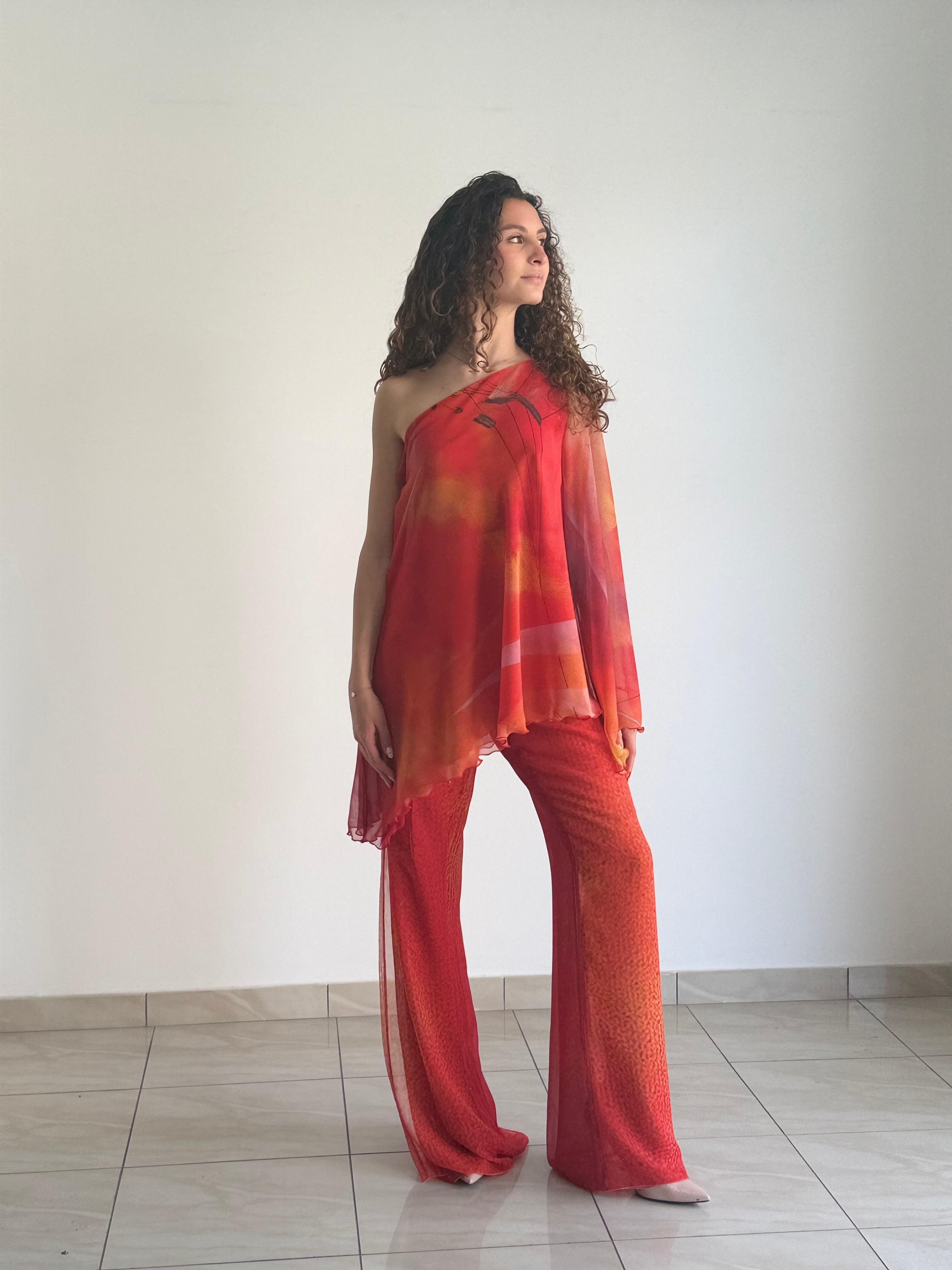 Completo "Giorgetti" in Chiffon di Seta Pantalone e Blusa – Collezione Emozionismo Riflessivo