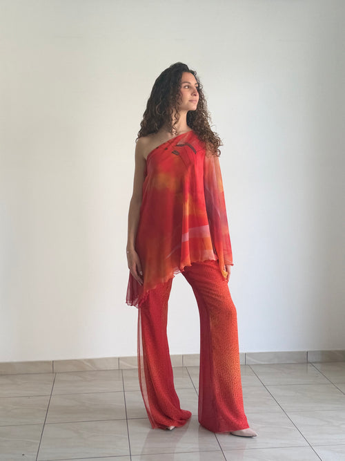 Completo "Giorgetti" in Chiffon di Seta Pantalone e Blusa – Collezione Emozionismo Riflessivo