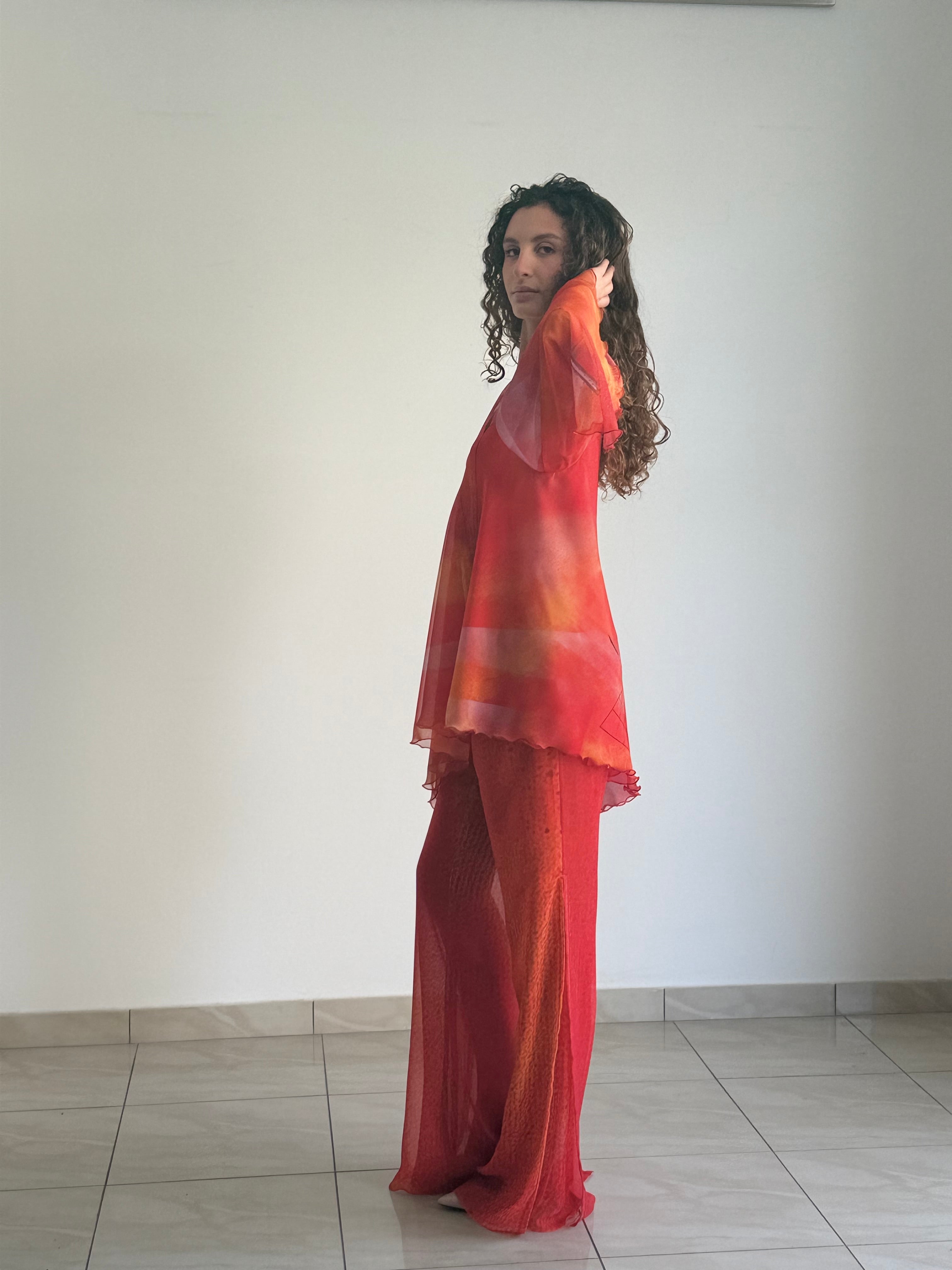 Completo "Giorgetti" in Chiffon di Seta Pantalone e Blusa – Collezione Emozionismo Riflessivo